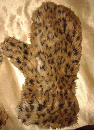 Варишки рукавицы зимние леопардовые теплые женские меховые2 фото