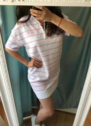 Женское платье с коротким рукавом fb sister белое в розовую полоску размер l