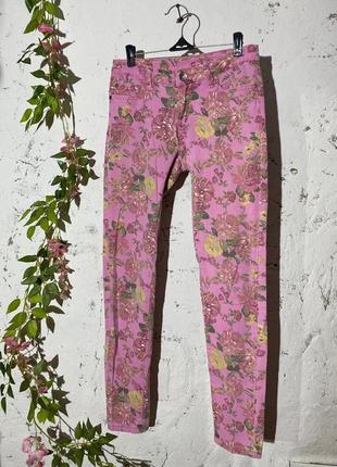 Crazy world 🌺 джинсы с цветным цветочным принтом 🌸, р. 36