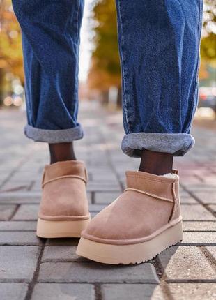 Ugg classic mini platform beige4 фото