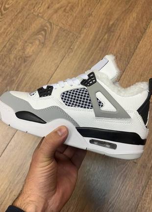 Зимові кросівки nike air jordan 4 white grey black fur