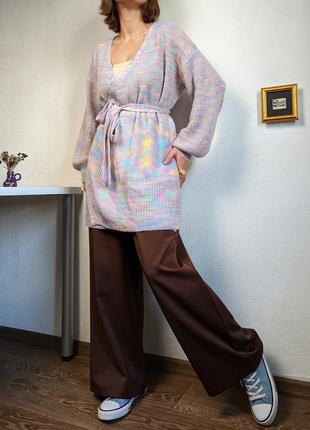 Кардиган на запах кофта цветная фиолетовый кимоно туника радуга акрил6 фото
