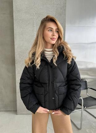 Женская трендовая стильная актуальная черная зимняя куртка 20233 фото
