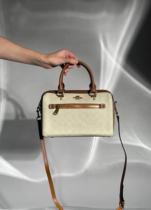 Брендовая сумка женская coach rowan satchel in signature canvas4 фото