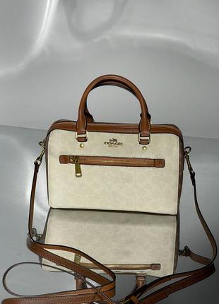 Брендовая сумка женская coach rowan satchel in signature canvas9 фото