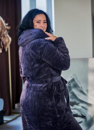 Жіночий теплий махровий жіночий халат темно-серый8 фото