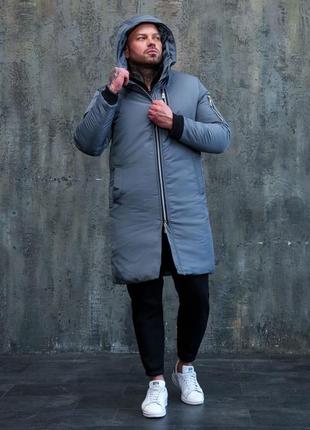 Зимова подовжена чоловіча куртка якісна чоловіча стильна тепла4 фото