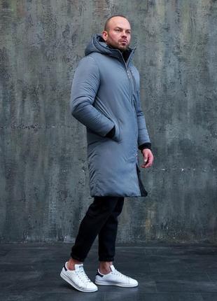 Зимова подовжена чоловіча куртка якісна чоловіча стильна тепла2 фото