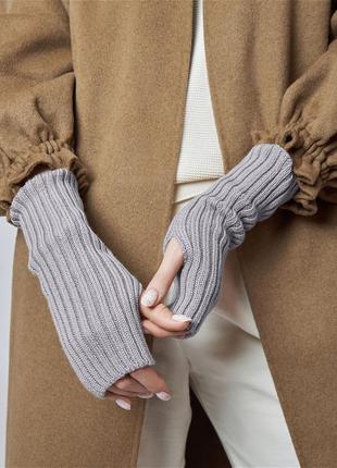 Сірі митенки на руки в рубчик 6130 рукавиці без пальців сонячні мітенки з пальцем