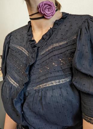 Блузка готична чорна мереживо-бавовна вікторійська s m9 фото