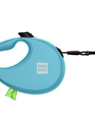 Повідець-рулетка для собак waudog r-leash, з контейнером для пакетів, розмір s, до 12 кг, 3 м, блакитний4 фото