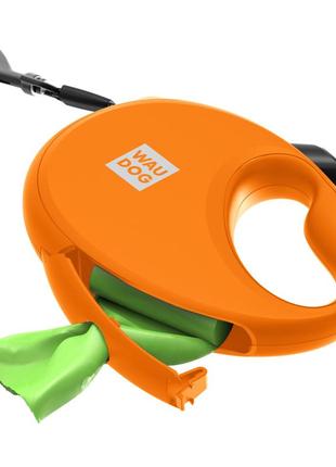 Поводок-рулетка для собак waudog r-leash, с контейнером для пакетов, размер s, до 12 кг, 3 м, оранж4 фото