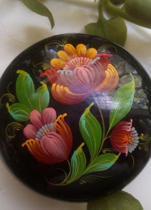 Шкатулка-пудреница ссср пластиковая петриковская роспись миниатюра дарницкой фспи (киев)