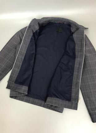 Стильный серый овершот в клетку, куртка, харик, харингстон, с воротником, ветровка, overshirt, верхняя рубашка6 фото
