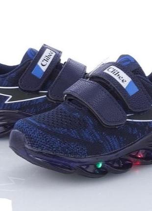 Детские текстильные кроссовки с подсветкой  clibee f903 синий