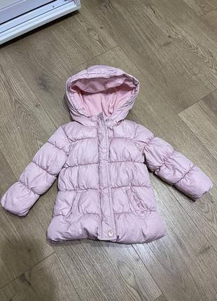 Зимняя теплая розовая куртка пуховик на девочку