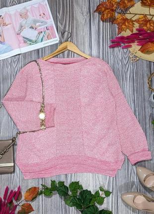 Меланжевый бело-розовый котоновый свитер m&s collection #24451 фото