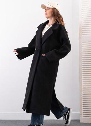 Пальто из трикотажа-вязки длинное демисезонное рукав реглан1 фото