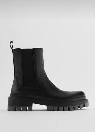 Zara челси кожаные черные