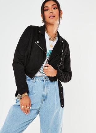 Куртка косуха missguided cropped lightweight faux suede biker jacket - xs-s