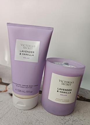 Набір victoria's secret lavender & vanilla relax гель для душу, ароматна свічка, сша