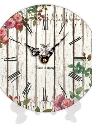 Часы настенные круглые «time to enjoy! flowers» деревянные с принтом 18 см1 фото