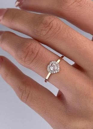 🇺🇦 кольцо срібло 925° золото 375° пластини, вставка куб.цирконії  каблучка сердечко обручка заручна подарунок  1364.50