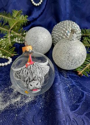 Набор стеклянных шаров! ❄☃️ елочные новогодние рождественские игрушки подвески бык бычок стекло1 фото
