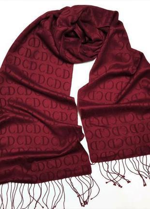 Шерстяной шелковый шарф палантин в цвете марсала christian dior /4592/2 фото