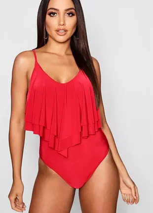 Красный боди топ с двойной оборкой boohoo