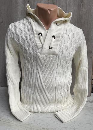 Теплый молодежный свитер оригинальная кофта с капюшоном турция осень зима вязаный мирер