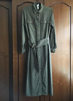Сукня сорочка міді кольору хакі з рукавом h&m5 фото