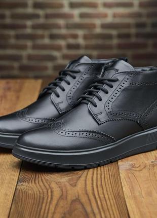 Стильні класичні чорні чоловічі черевики,напівчеревики/туфлі зимові шкіряні з хутром на зиму