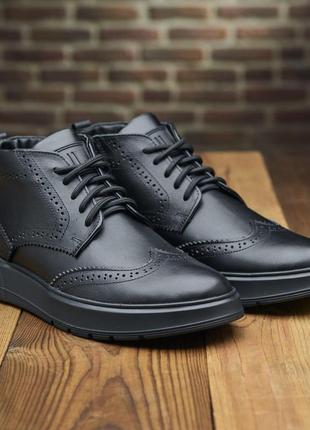 Стильні класичні чорні чоловічі черевики,напівчеревики/туфлі зимові шкіряні з хутром на зиму