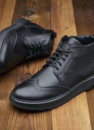 Стильні класичні чорні чоловічі черевики,напівчеревики/туфлі зимові шкіряні з хутром на зиму3 фото