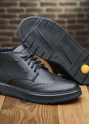 Стильні класичні чорні чоловічі черевики,напівчеревики/туфлі зимові шкіряні з хутром на зиму