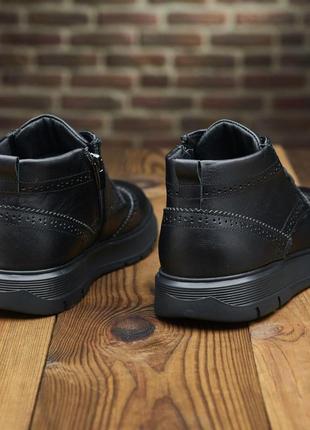 Стильні класичні чорні чоловічі черевики,напівчеревики/туфлі зимові шкіряні з хутром на зиму