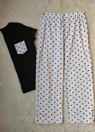 Натуральная пижама штанами футболка хлопок комплект для сна набор батал черная белая