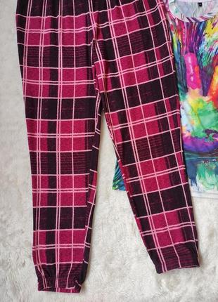 Розовые в клетку пижамные штаны брюки для дома джоггеры на резинке стрейч dkny donna karan2 фото