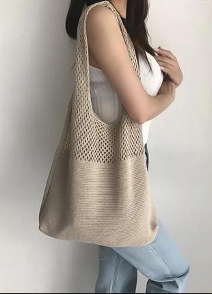 Сумка шопер вязаный 60х36 см универсальный текстильный бежевый