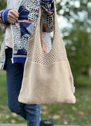 Сумка шопер вязаный 60х36 см универсальный текстильный бежевый