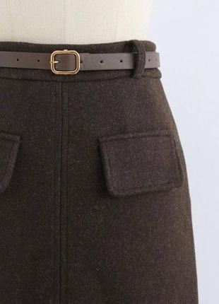 Спідниця міді з кашеміру тепла з накладними кишенями юбка довга коричнева чорна класична з розрізом базова трендова стильна3 фото