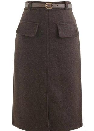 Спідниця міді з кашеміру тепла з накладними кишенями юбка довга коричнева чорна класична з розрізом базова трендова стильна4 фото