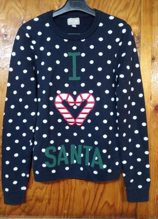 Джемпер новогодний, свитер i love santa yes or no by manor, xs