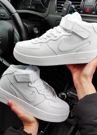 ❄️чоловічі зимові кросівки nike air force 1 білі (хутро)❄️2 фото