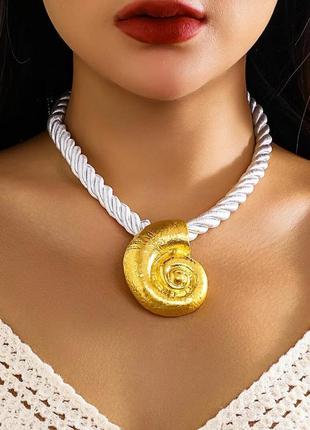 Колье большое объемное бохо ракушка ожерелье подвеска под золото ретро винтаж кулон1 фото