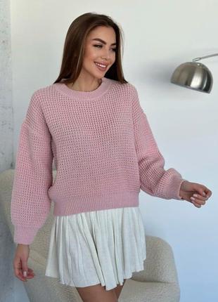 Розовый вязаный свитер из шерсти2 фото