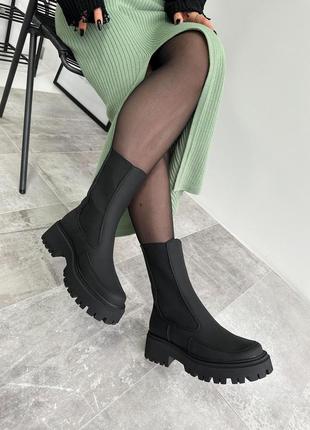 Матовые зимние челси,ботинки ,кожа
