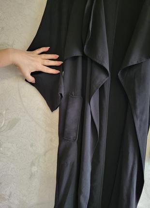 Длинный кардиган плащ тренч черный с поясом и карманами4 фото