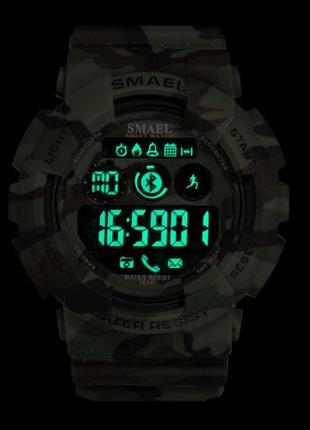 Оригінальний чоловічий спортивний годинник smael 8013 bluetooth smart watch, наручний спортивний годинник розумний камуфляжний2 фото